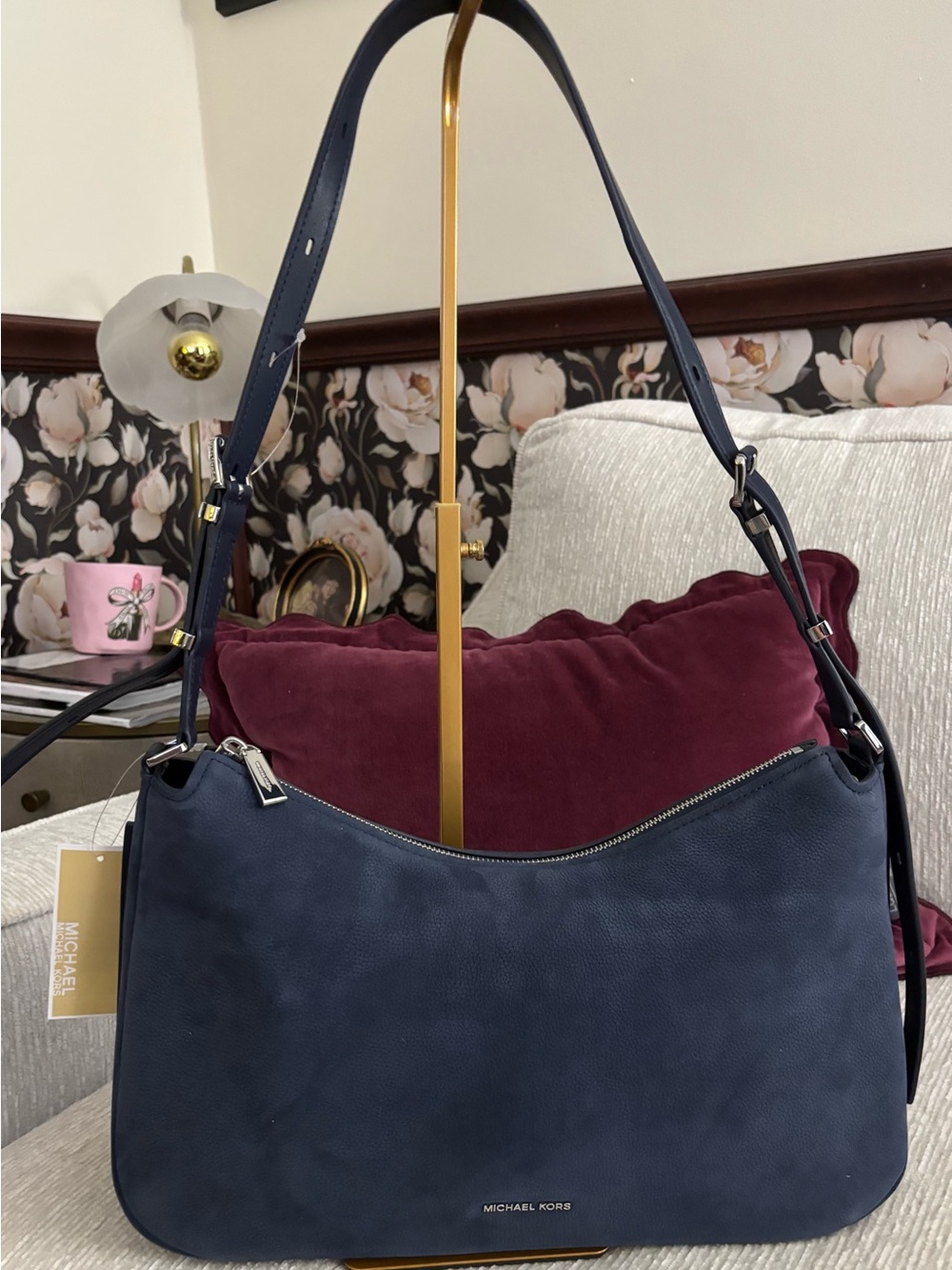Michael Kors Nolita Medium Convertible Leather Shoulder Bag NWT Navy